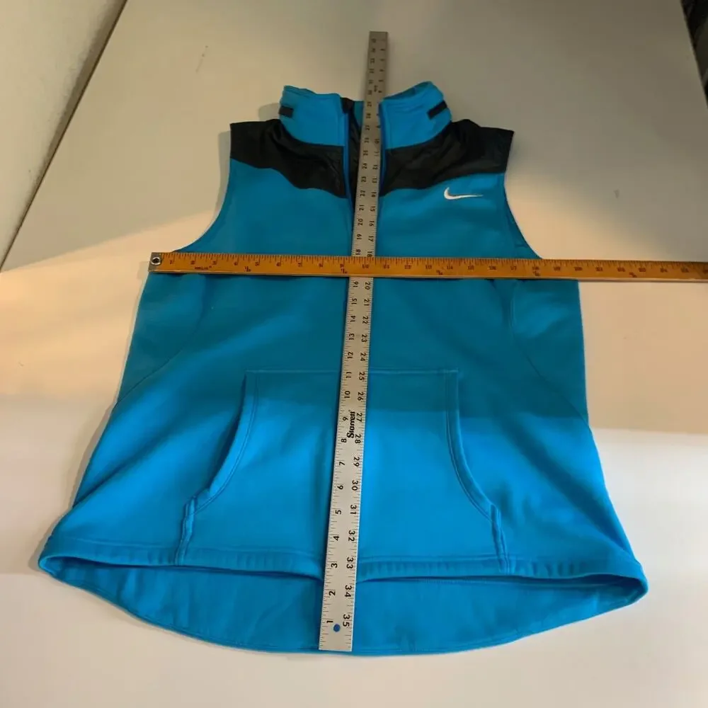Nike Vest Womens XL Peacock Therma Fit Fleece Lined Full Zip Pocket Hidden Hood